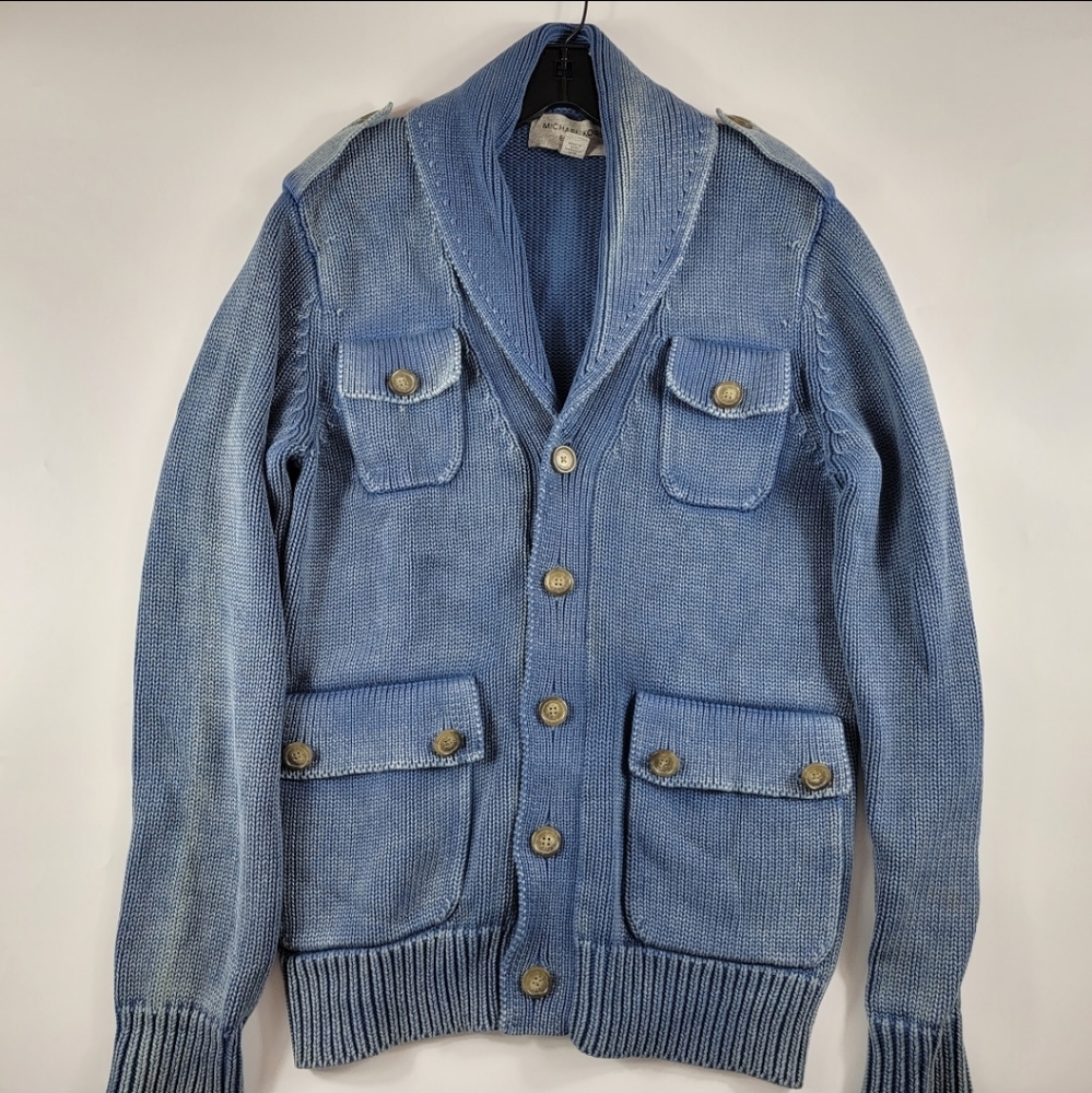 Michael Kors Chunky Knit Cardigan, Blue, M